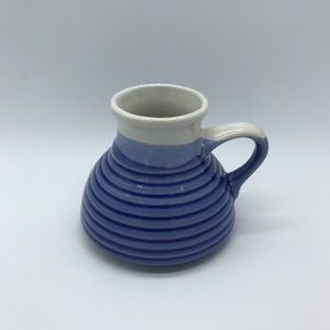 VINTAGE Blue and White Ribbed Ceramic Pottery Small Pitcher with Foam …